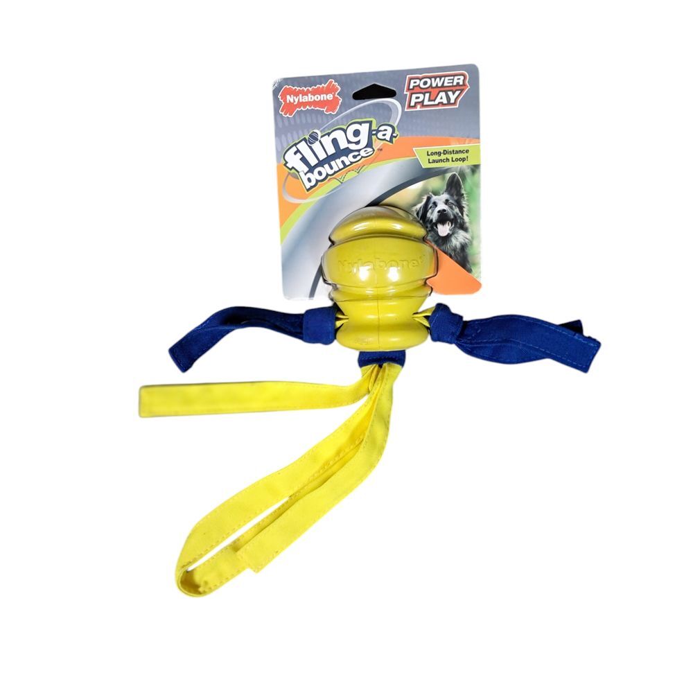 Nylabone‎ Power Play Fling-A-Bounce 10" Yellow and Blue Interactive Dog Toy